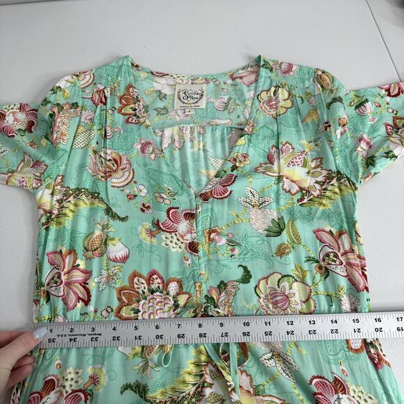 Sunday Mi Amor Anthropologie Dress Womens Small Green Floral Maxi Tiered Cottage - Picture 13 of 16